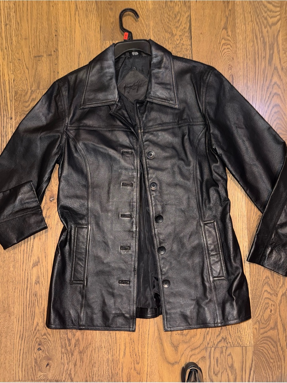 Jacqueline Ferrar Black Leather Women's Button-Front Coat size S- 100% Leather!